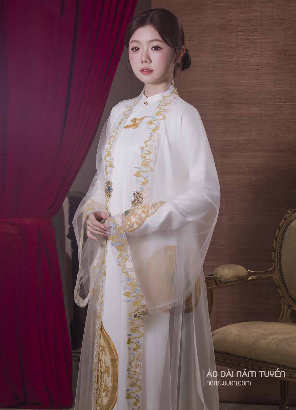 Áo Choàng voal Kem Khoác Ngoài Áo Dài Ngũ Thân Truyền Thống Cô Dâu