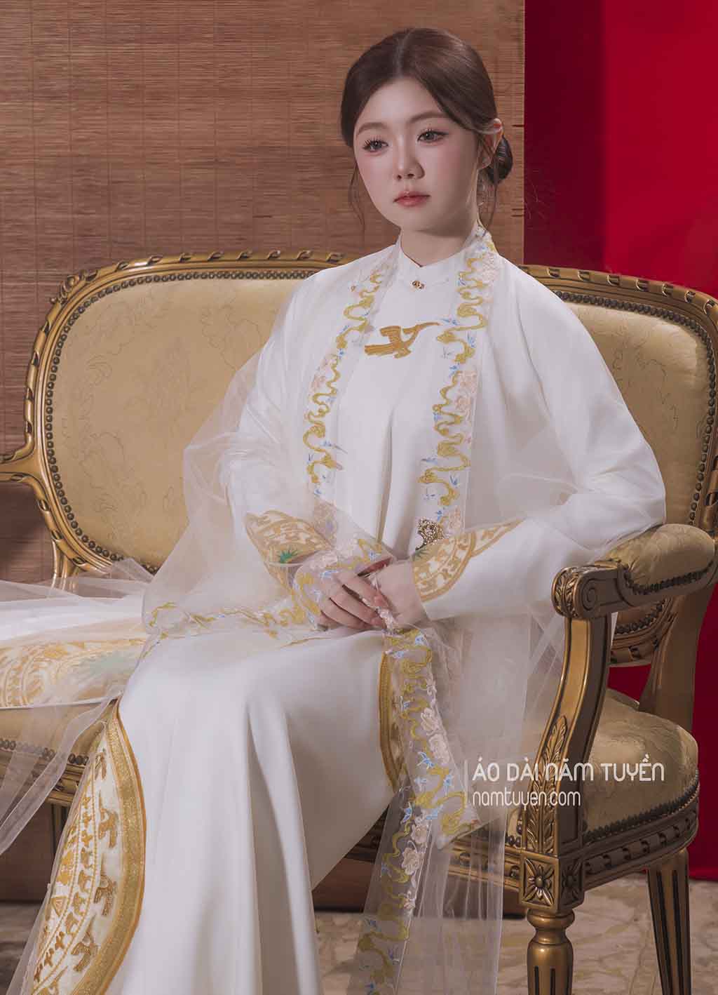 Áo Choàng voal Kem Khoác Ngoài Áo Dài Ngũ Thân Truyền Thống Cô Dâu