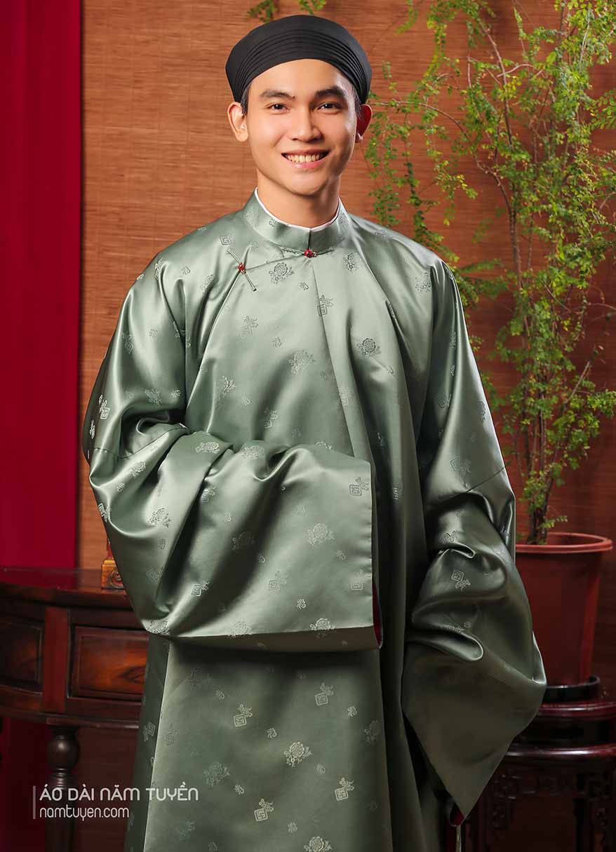 Áo Dài Nam Tay Thụng Ngũ Thân Gấm Sa Hàn Hoa Văn | Năm Tuyền